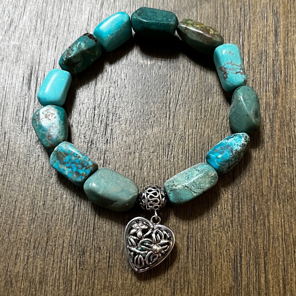 Turquoise Silver Filigree Heart Bracelet